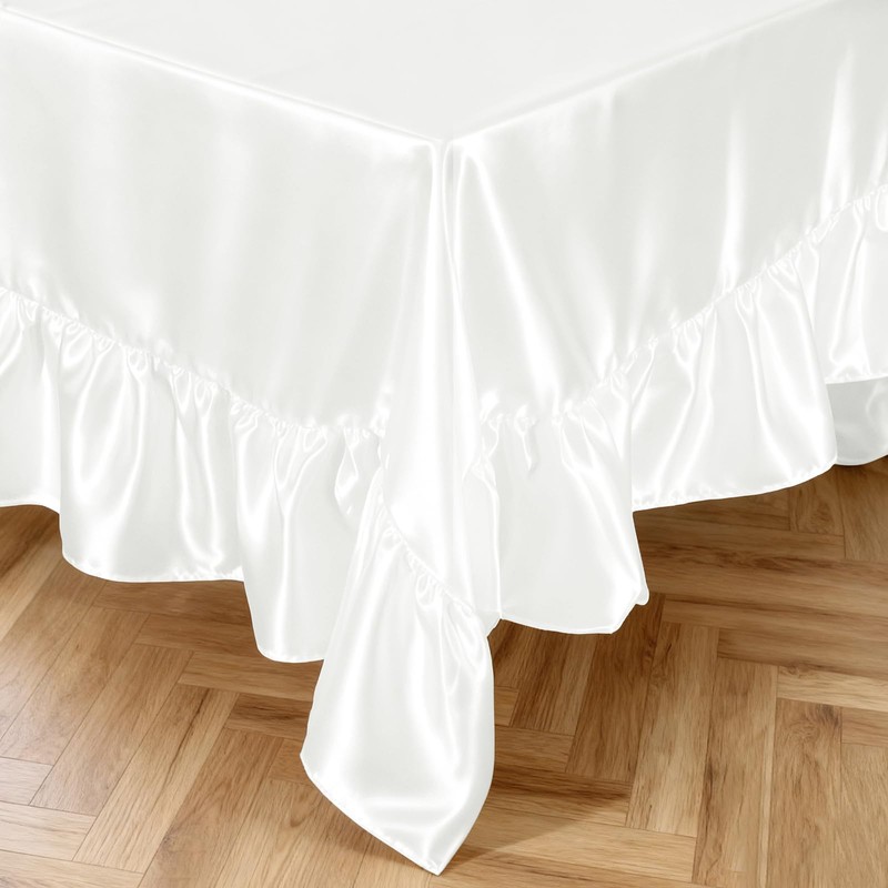 YPDY 1 Pack White Ruffle Tablecloth 60" x 102"