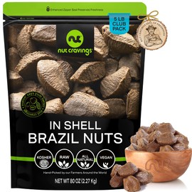 NUT CRAVINGS - Raw Brazil Nuts In Shell - Whole, (80oz - 5 LB) Bulk Nuts Packed Fresh in Resealable Bag - Healthy Protein Food Snack, All Natural, Keto, Vegan, Kosher