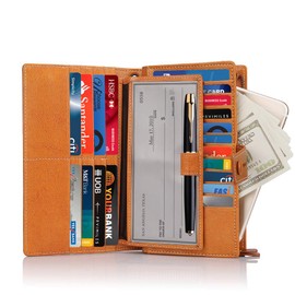 FT FUNTOR Ladies Large Capacity Leather Purse with Zipper Pocket RFID Blocking Wallet for Women (Yellow)