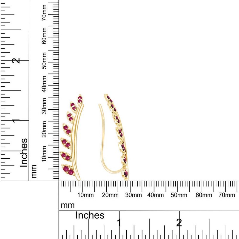 Simulated Ruby Ear Crawler Cuff Earrings 14k Yellow Gold Over