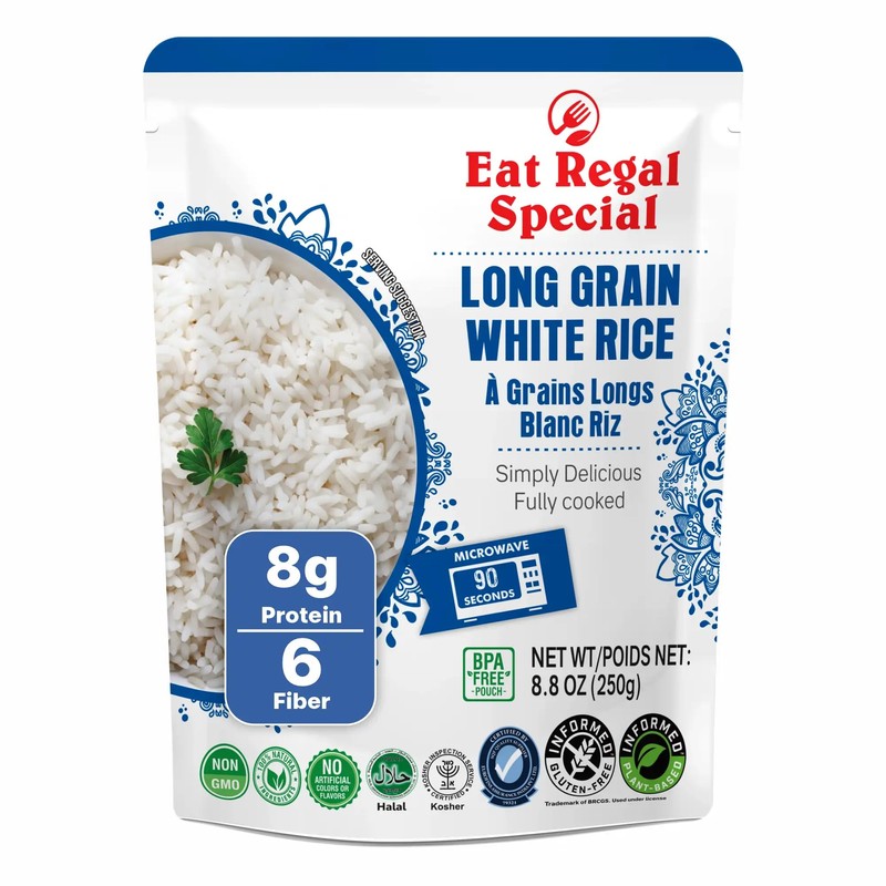 Eat Regal Long Grain White Rice, Non-GMO, Fully Cooked, Microwaveable,