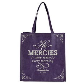 Christian Art Gifts Reusable Fashion Shopping Tote Bag for Women: His Mercies are New Every Morning - Lamentations 3:22 Inspirational Bible Verse Durable Handbag for Groceries, Books, Supplies, Purple
