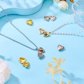 KISSITTY 4Pcs Heart Shape Locket Pendants Golden Platinum Heart Photo Frame Charms Brass Memory Photo Charms for DIY Necklace Making