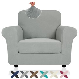 ZNSAYOTX 2026 Striped Chair Cover 2-Piece (31"-46"), Thick Stretch Armchair Slipcover with Non-Slip Elastic Band & Bottom Ties Stay in Place, Soft Durable Arm Chair Cover for Living Room, Light Grey