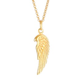 Kuzzoi Men's Silver Necklace with Wing Pendant (24 mm), Necklace for Men in 925 Sterling Silver Gold-Plated, Golden Chain with Angel Feather Wings, Men's Necklace with Pendant Handmade, Sterling