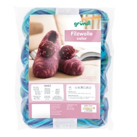Gründl Knitting Set Felt Wool Colour (Oeko-Tex Certified, 100% Virgin Wool, 4 x 50 g + Needle 8 - 9+ Instructions for Slippers), 25 x 16 x 7 cm