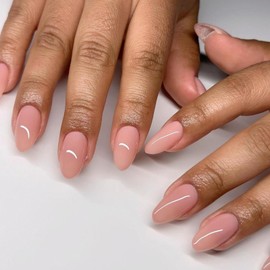 Ceboic Press on Nails Almond Medium Length French Tip False Nails Glossy Pure Color Gel Fake Nails Nude Pink Reusable Full Cover Acrylic Stick on Nails for Women Daily Holiday Wear 24 Pcs