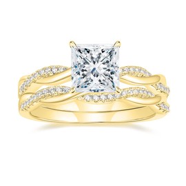 Mameloly 2ct Wedding Band for Women Princess Cut Bridal Ring Sets Gold Cubic Zirconia Promise Engagement Rings Twisting Infinity Pave Set Size 9