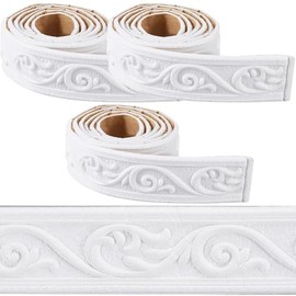 CRASPIRE 266 x 2in Crown Molding 88.6in/Roll Peel and Stick Foam White Self Adhesive Flexible Trim 3D Sticky Vintage Decorative Wallpaper Border Wall Edging Baseboard Mirror Border Lines DIY Decor
