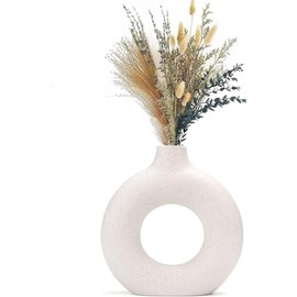 White Donut Vase Hollow Ceramic Vase for Flowers Handmade Minimalist Boho ins Style Modern Home Decor for Wedding Dinner Table Party Living Room Office Bedroom(M) Ornaments - Color: white, Size: Large
