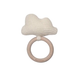 Kindsgut Crochet grasping toy with rattle made from 100% Oeko-Tex® certified cotton and wood, subtle colours and simple design, ideal for on the go to play and support teething, cloud