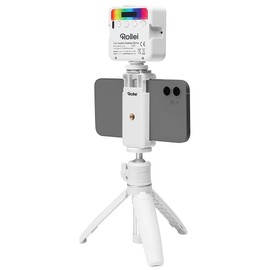 Rollei Comfort Desktop LED Set in White, Mini Tripod with LED Video Light RGB, Ball Head and Smartphone Holder, Ideal for Vlogger and Blogger