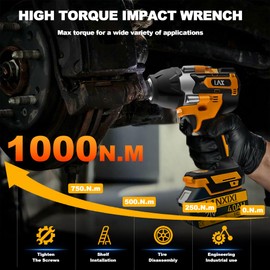 L1NXIXI Electric Impact Wrench 1/2, Cordless Impact Wrenches Kit, 1/2 Inch Drive, 1000N.m(740Ft-Lbs), 3300RPM Max Speed, Brushless Motor, 6 Sockets, 2x 4.0Ah Battery and Charger