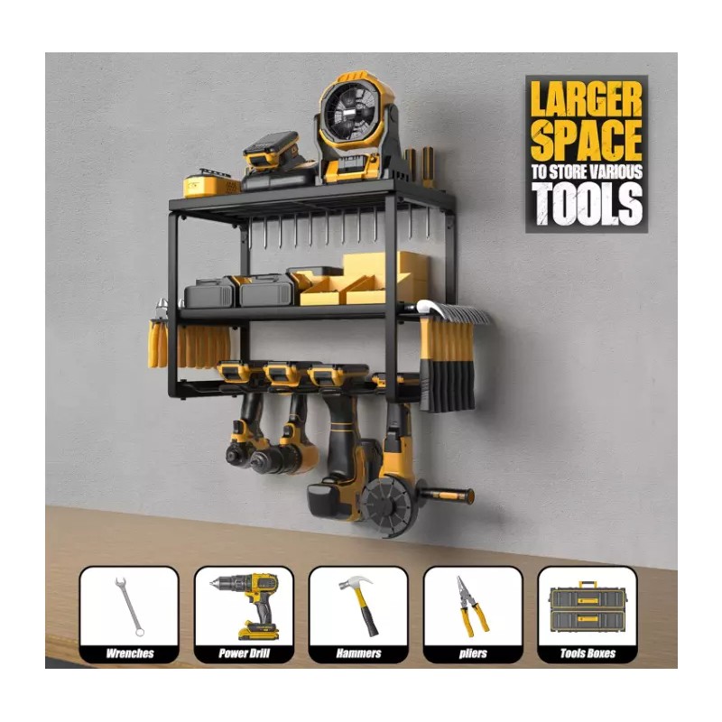 Amoowis Power Tool Organizer, Garage Shelving with 4 Drill Holder,