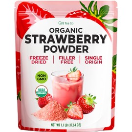 Organic Strawberry Powder 1.1 Lb - 100% Natural Freeze Dried Strawberries Fruit Powder - No Sugar Added, Non GMO, Gluten Free - Great Flavor for Drinks, Smoothies, Baking & Cakes, Vegan Friendly