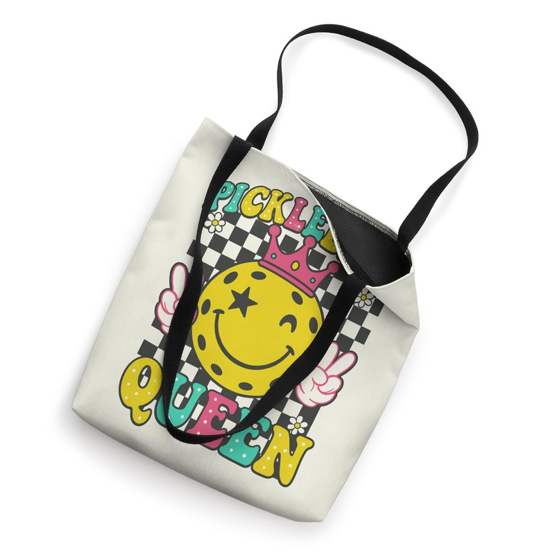 Pickleball Queen Funny Retro Paddle Star Smile Crown Tote Bag