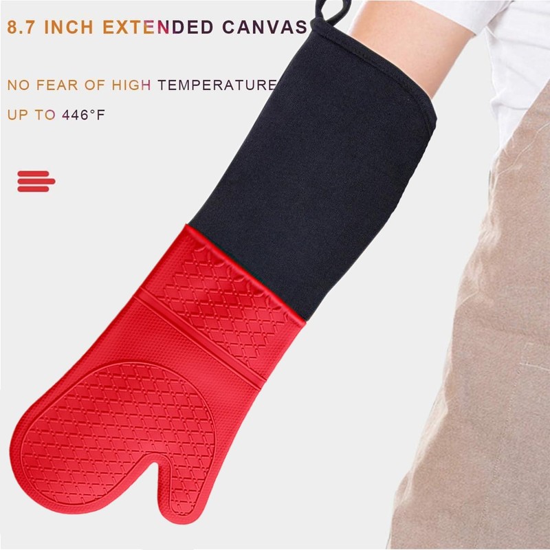 Linwnil Extra Long Silicone Oven Mitts Heavy Duty Commercial Grade