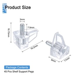 sourcing map 45 Pcs Clear Shelf Support Pegs, 3mm Cabinet Shelf Pins, Shelf Clips Holder Bracket for Cabinets Kitchen Furniture Book Shelves Cupboard