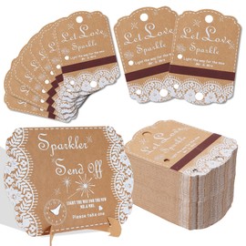 100PCS Sparkler Tags 1PCS Sign Lace Sparkle Tags for Weddings Send Off Wedding Exit Sign with Match Strips Striker - Sparkler and Match NOT Included,Kraft Paper