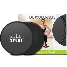 Nicole Miller Exercise Sliders for Fitness Workout [2PK], Double Sided Gilder Strength Slides Discs Work Smoothly on Any Surface for Stretch Strength Core Exercise (Black)