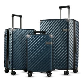 LUGGEX Luggage with 8 Spinner Wheels - Polycarbonate Expandable Hardside Suitcase, 3-Piece Set(20/24/28), Navy