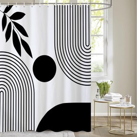 Extra Long Boho Shower Curtain Mid Century Modern Shower Curtains For Bathroom Black And White Geometric Minimalist Abstract Bohemian Waterproof Fabric Bathroom Shower Curtain Set 72x96 Inch