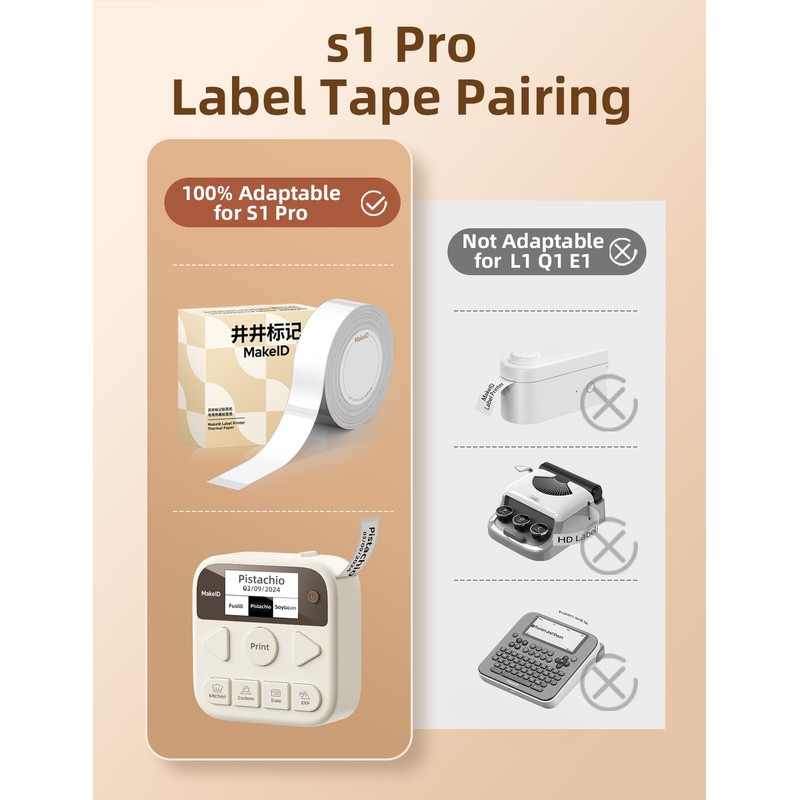 MakeID S1/S1 PRO Label Tape White Pro(Strong Wear-Resistant), Thermal Paper