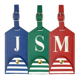 YELARXI Luggage Tags, Initial Letter Travel Luggage Baggage Labels PU Leather Tag Holder Waterproof for Privacy Protection ID Suitcase Identifier Backpack (3 Pack, Blue/Green/Red)