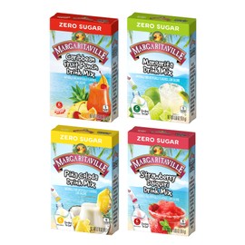 SINGLES TO GO! Margaritaville Variety One Box of Each Flavor, Pina Colada, Strawberry Daiquiri, Margarita and Caribbean Fruit Punch - Powdered Drink Mix (Pack of 4)