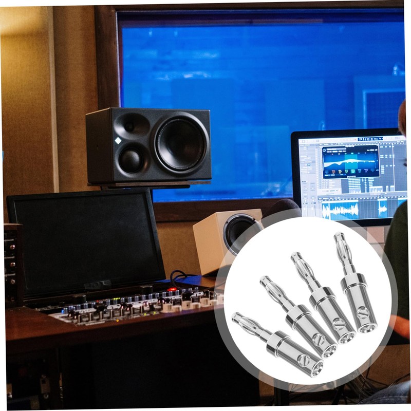 TEHAUX 4pcs Silver Plated Banana Plugs for Audio Connection Compact