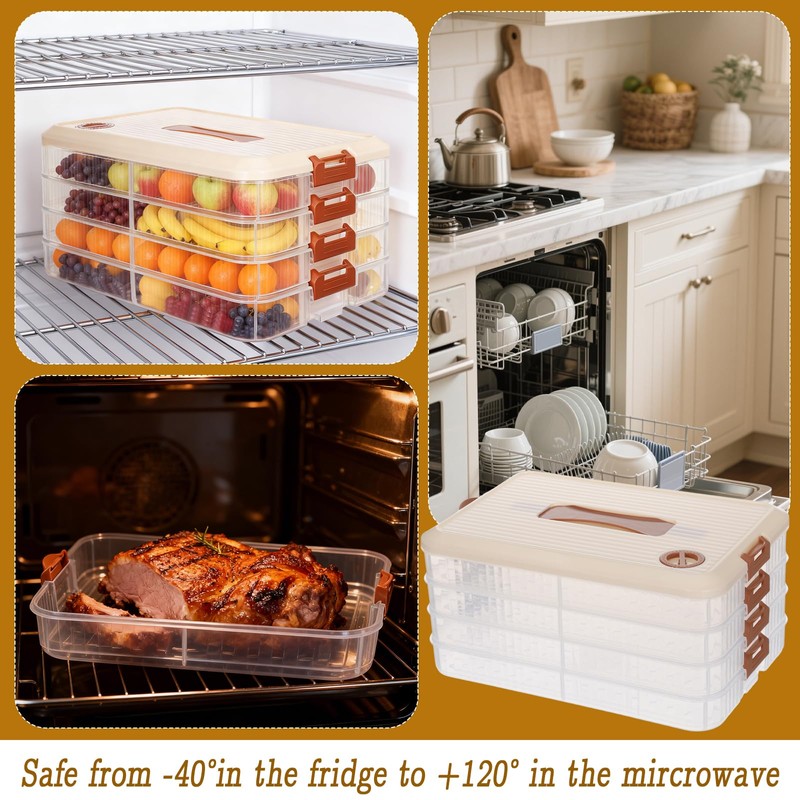 BOUTICOL 4-Layer Stackable Cookie Container with Lids, Portable Plastic Airtight