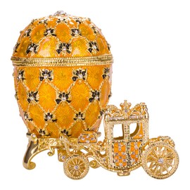 danila-souvenirs Glamorous Style Imperial Coronation Easter Egg Trinket Jewel Box with carriage 10 cm yellow