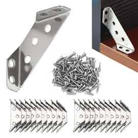 30 Pcs Corner Connector, Stainless Steel Corner Brackets for Wood, Universal Furniture Corner Bracket, Triangle Support Frame Angle Fastener Connector for Shelf Cabinet Table Chair, with 210 Screws