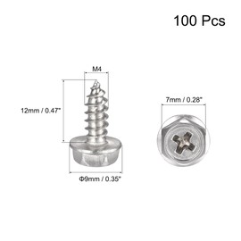 sourcing map Phillips Hex Washer Self Tapping Screws, M4 x 12mm 304 Stainless Steel Hex Flange Sheet Metal Screw 100pcs