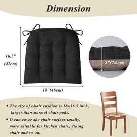 FlyGulls Chair Cushions for Dining Chairs Set of 4 Durable D-Shaped Seat Cushions with Non-Slip Backing Secure Ties Thick Cozy Seat Pad for Kitchen Dining Room Office(18x16.5x3in Black)