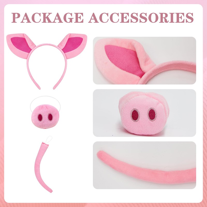 Coinmor Pig Ears Nose Costume Adult Animal Headband Tail Outfit