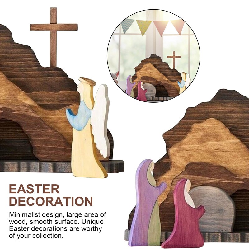 Ghzste Easter Resurrection Scene Ornament Easter Scene Wooden Decoration Easter