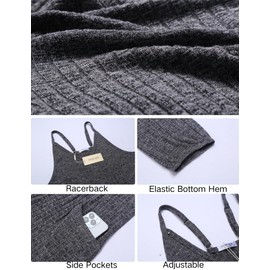 Ekouaer Grey Jumpsuit for Women Ribbed Maternity Romper Adjustable Spaghetti Strap Sleeveless Jumpsuits with Pockets (Dark Gray,Medium)