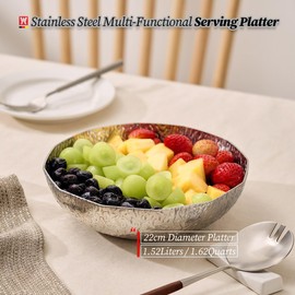 WAGENSTEIGER Stainless Steel Multi-Functional Serving Platter Bowl, Buffet Party & Catering Pans, Fruit Bowl, Candy Bowl, Ramen Cooking Bowl, 3-Ply Sukiyaki Pan with Aluminum Core (8.66" Diameter)