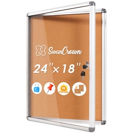 S SWANCROWN Enclosed Bulletin Board 24x18 in, Lockable Cork Board Wall Display Case for Office School Home