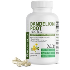 Bronson Dandelion Root 1500 MG per Serving High Potency, Supports Overall Good Health & Well-Being, Traditional Diuretic Herb - Non-GMO, 240 Vegetarian Capsules