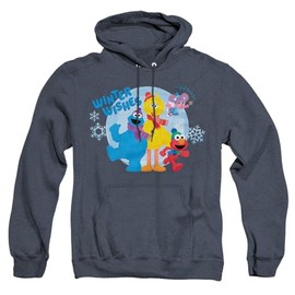 Sesame Street Winter Wishes Elmo, Cookie Monster, Big Bird Unisex Adult Pull-Over Heather Hoodie, Navy Heather, Large