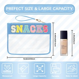 Siwara Snack Bags Clear Pouch Travel Makeup Bag Chenille Letter Bags for Zipper Pouch Clear Cosmetic Clearly Tote Bag Makeup Travel Bags for Women (Blue-Snack)