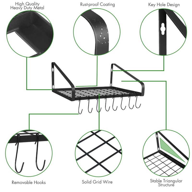 Felibeaco Hanging Pots & Pans Rack,Wall Mounted Pots Pans Organizer