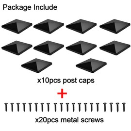 10 PCS Fence Post Cap,Plastic Post Caps with 20pcs10mm Screws,Black Fence Post Toppers for 4''x4''Square Column,Durable Outdoor Post Covers,Fence Post Tops Cover Prolong The Life of Your Fence