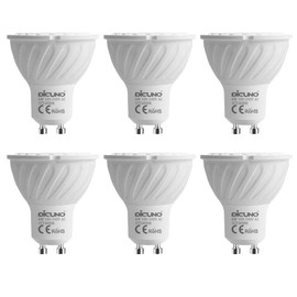 DiCUNO GU10 LED Bulb, 6W 600LM, 60W Halogen Equivalent, Daylight White 6000K, MR16 Spotlight Bulbs, AC100-240V, Non-dimmable, Energy Saving, 6-Pack