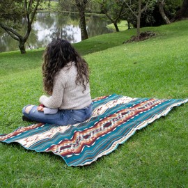 Tommy Lion - Alpaca Wool Blanket 80 X 45 in : Soft, Warm, Hypoallergenic, Unique Designs, Turquoise and Blue Tones – Ideal for Camping and Air Travel.