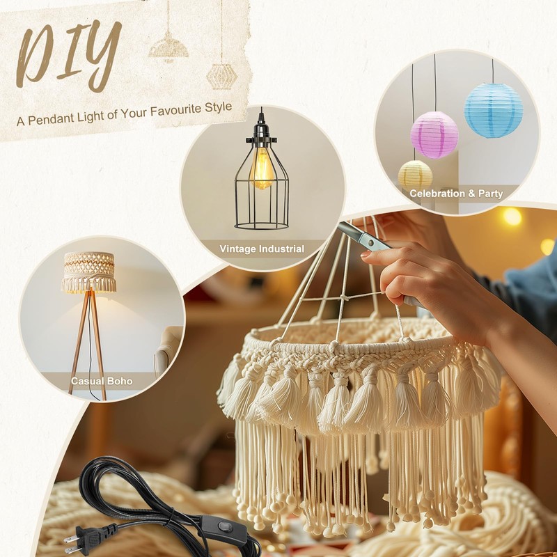 DiCUNO Extension Hanging Lantern Cord Cable, E26 Pendant Light Lamp