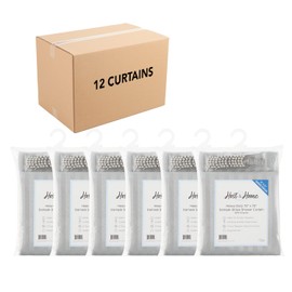 Arkwright Bulk Shower Curtain Set - Case of 12 - Stainless 12 Metal Hooks, Modern Damask Woven Washable Fabric with Weighted Hem & Rust-Proof Grommets, 210 GSM Heavy Duty, 72 x 72 in, Light Grey