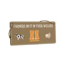 Hanging Plywood Sign: Funny Farm Sign - Reads 'Farmers Do It in Their Wellies' - Farm Theme Farmhouse Decor for Home Colour